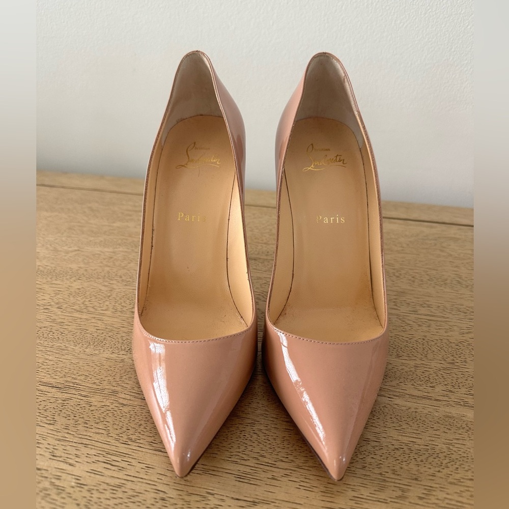 Christian Louboutin 100mm Kate Patent Beige Pumps size 40
